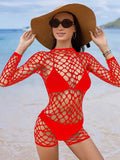 F756 Large Fishnet Hole Long Sleeve Romper/Bodysuit