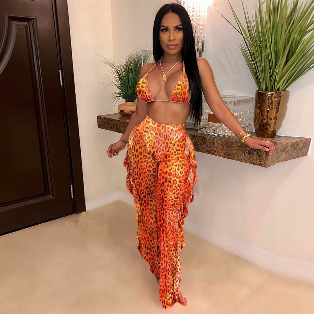 924  Lotus Leaf-Edged Broad Legged Pants Cover Up