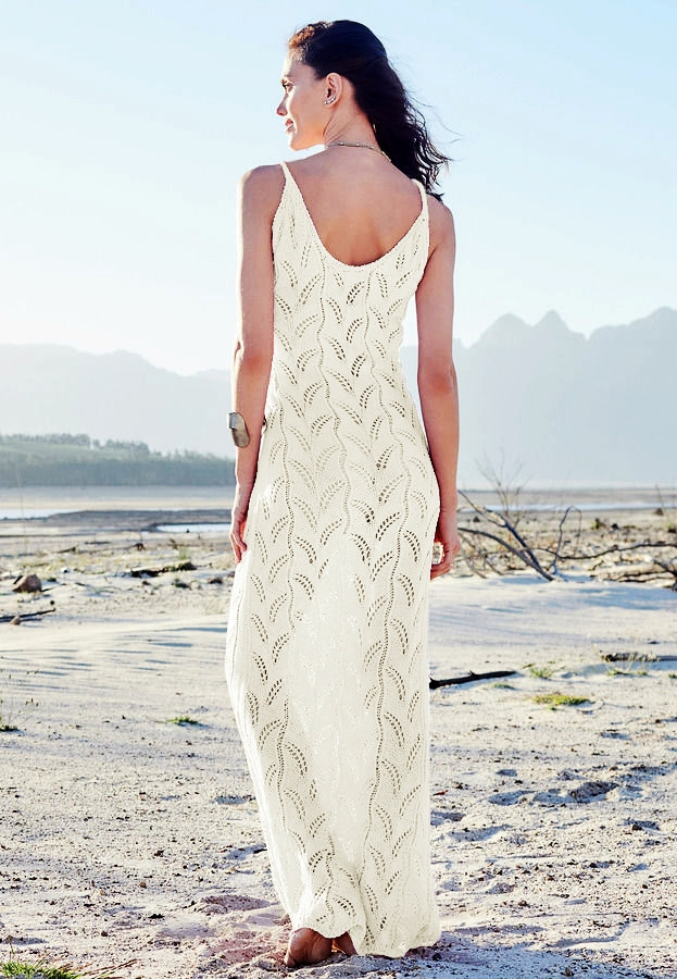 KC989 Ivory Crochet Long Beach Dress