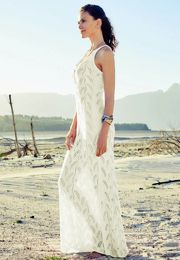 KC989 Ivory Crochet Long Beach Dress