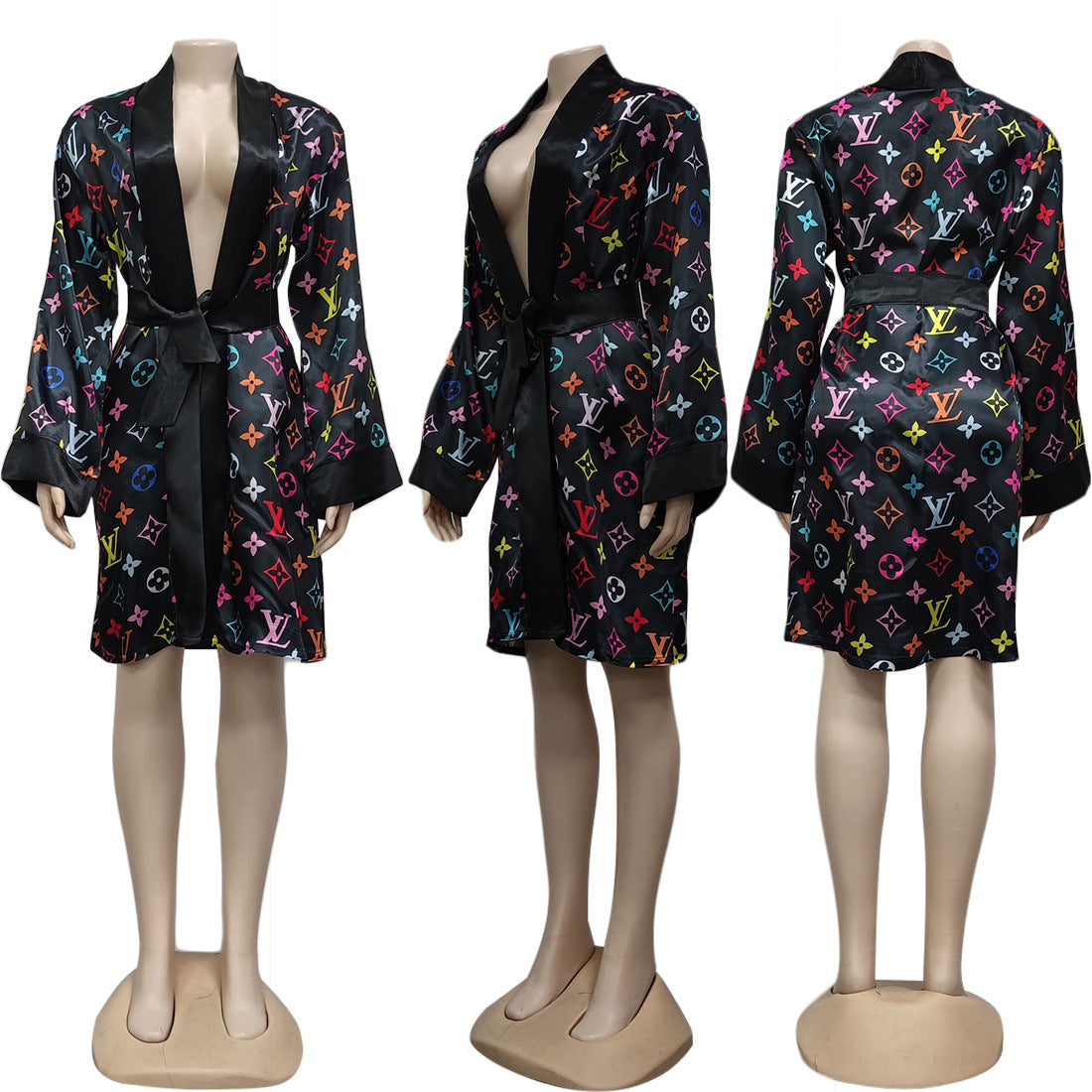 KJ115 Black Letter Printed Robe