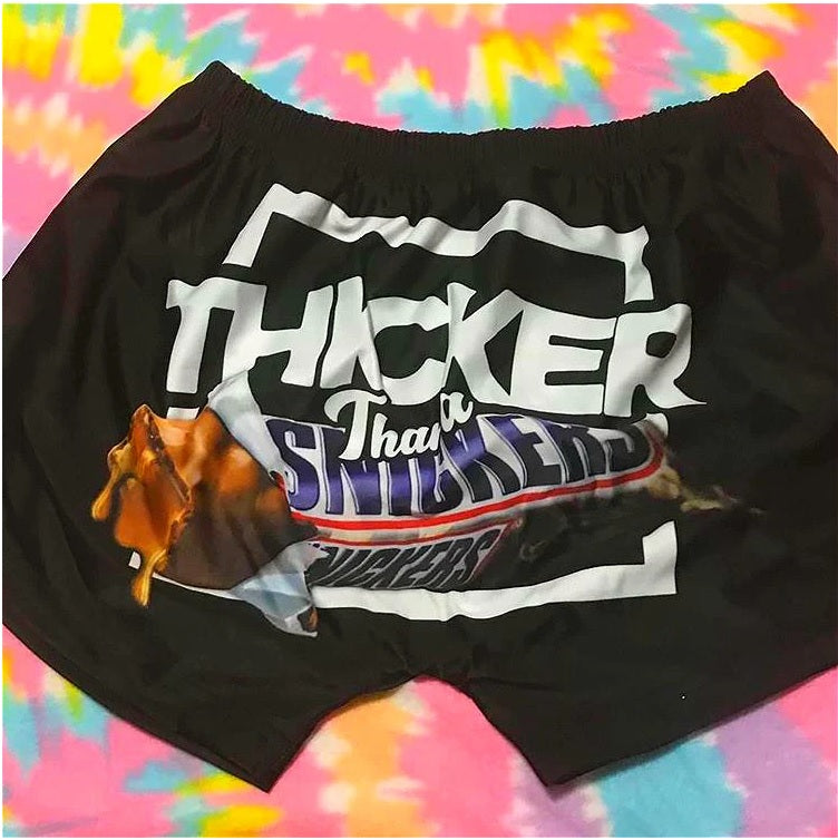 B147 Snicker's Inspired Printed Booty Shorts