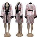 RJ13 Pink Black Trim Satin Dollar Printed Robe
