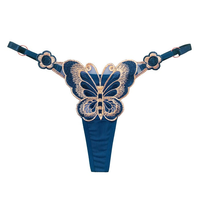 2261 Women Butterfly Embroidery Mesh Thongs Adjustable
