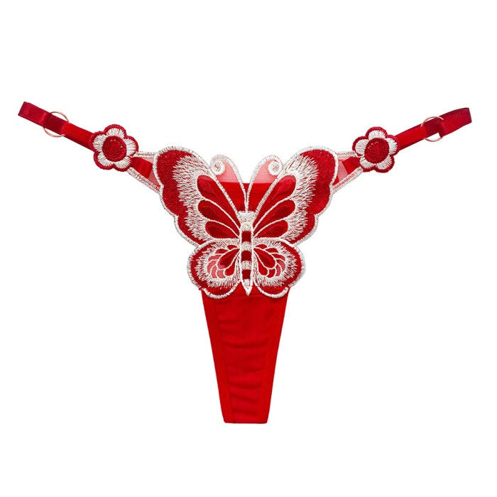 2261 Women Butterfly Embroidery Mesh Thongs Adjustable