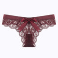 1935 Wine Sexy Low-Rise Pure Temptation Lace Panties with Cute Bow