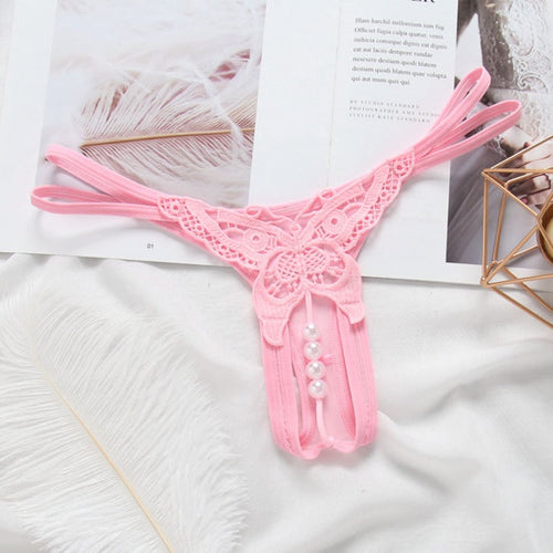 2163 Butterfly Beaded Open Crotch Thong