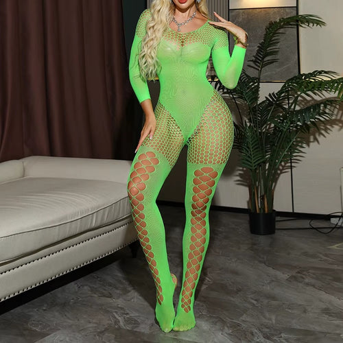 B870 Mesh Fishnet Long Sleeve Bodystocking (Closed Crotch)