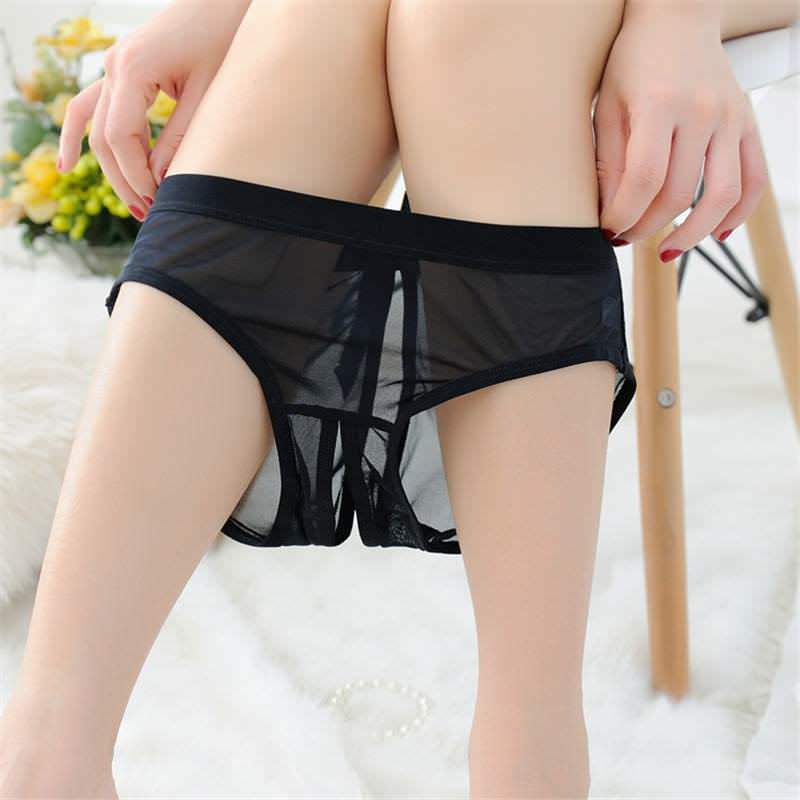 A039 Mesh Bow Detail Low Rise Crotchless Panty