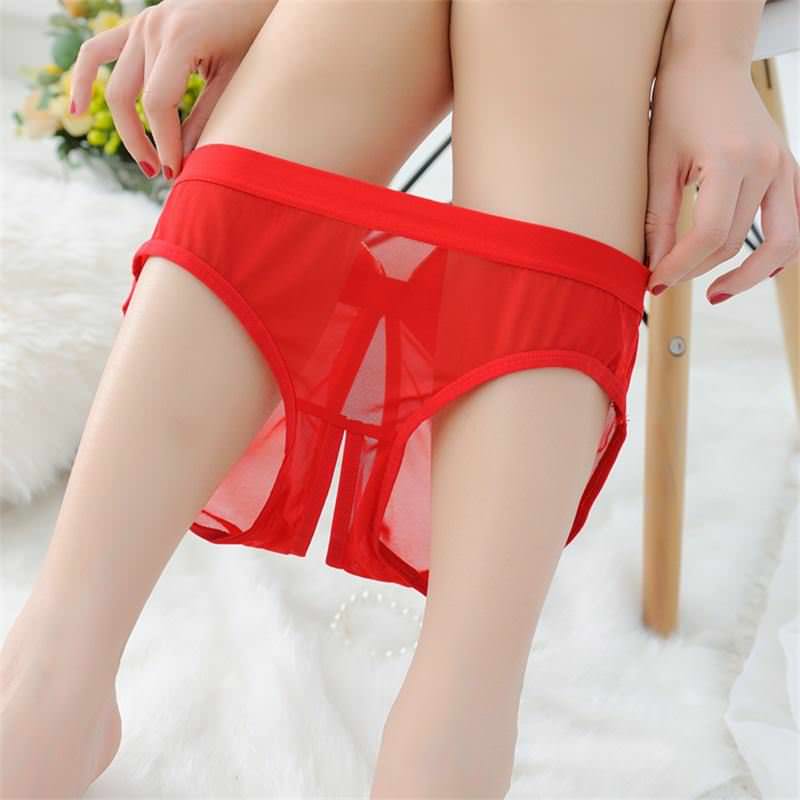 A039 Mesh Bow Detail Low Rise Crotchless Panty