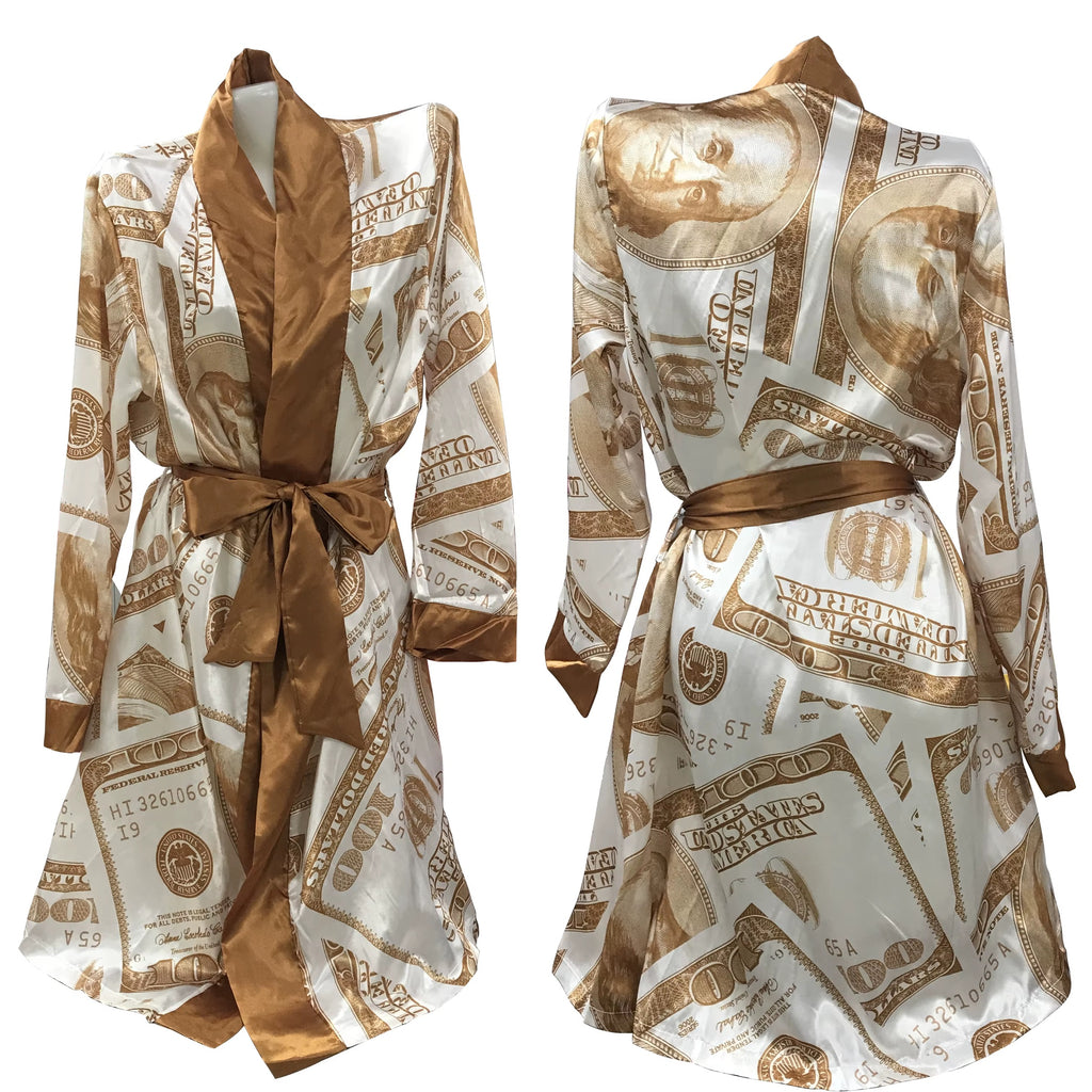 CF57 Coffee Money Printed Satin Bathrobe