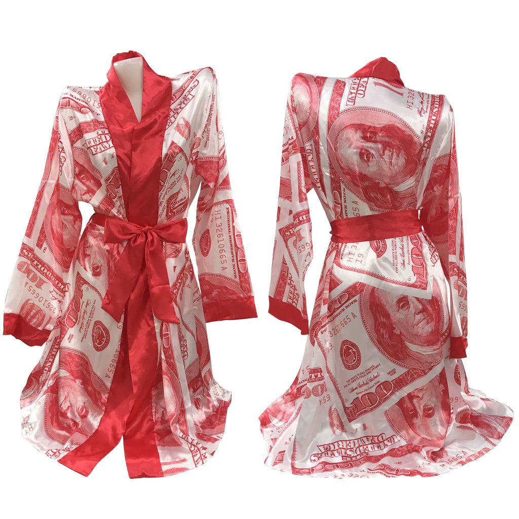 RD57 Red Money Printed Satin Bathrobe