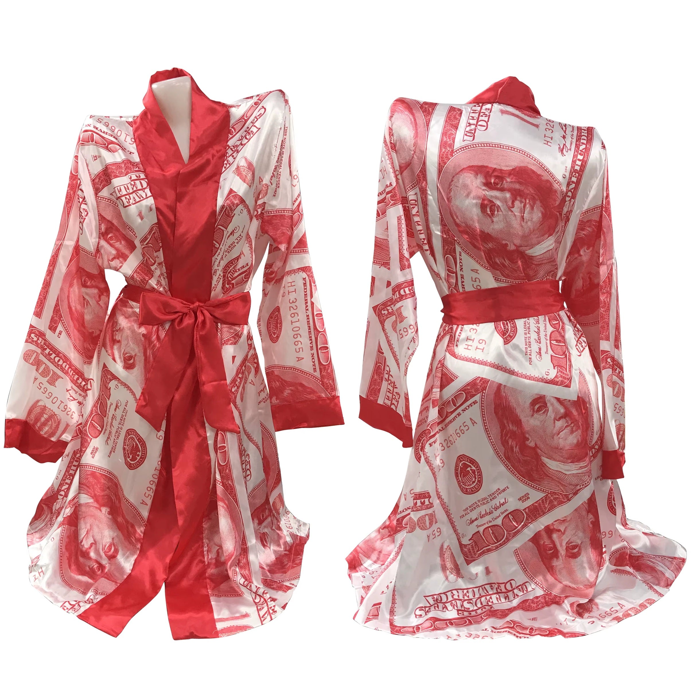 RD57 Red Money Printed Satin Bathrobe