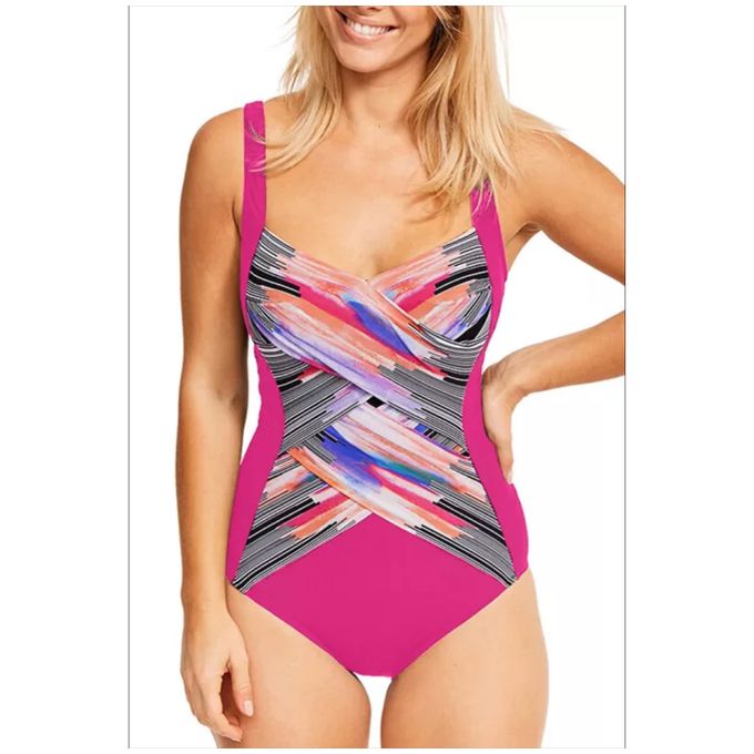 S120 Pink Utopia Shaped Square Neck One-Piece Swimsuit