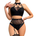 ST4605 Black Two-Piece Fishnet Set with Leg Garter
