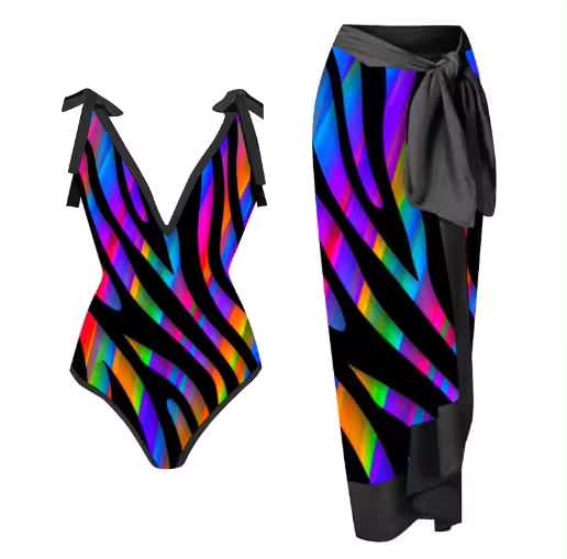 SQ74 Multi Color One Piece Swimsuit w/Cover Up