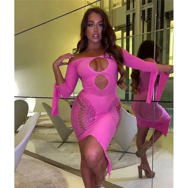 K269 Hollow Out Long Sleeve Bodycon Style Dress