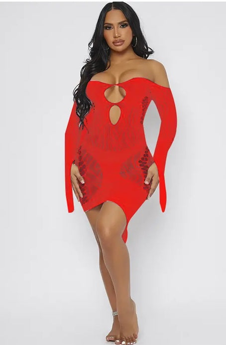 K269 Hollow Out Long Sleeve Bodycon Style Dress