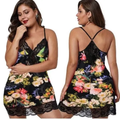 PW60 (3X/4X) Black Floral Lace Mesh Dress/Lingerie