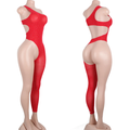 LD84 One Shoulder One Leg Open Back Rhinestone Bodystocking