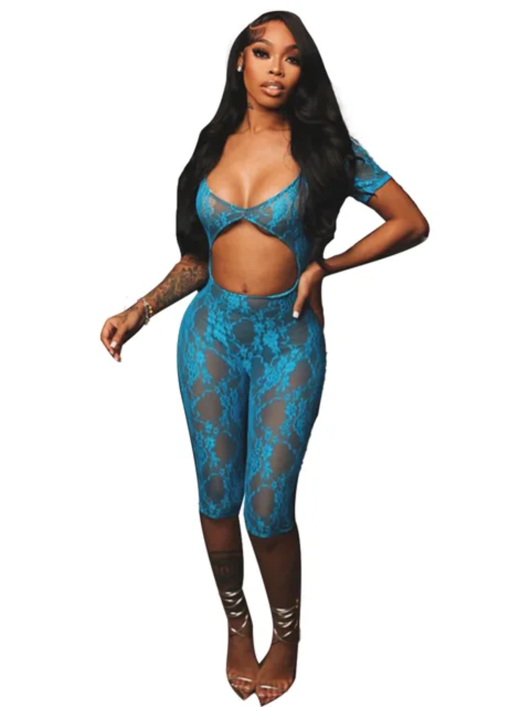 L2411 Lace Open Navel Open Back Jumpsuit/Loungewear