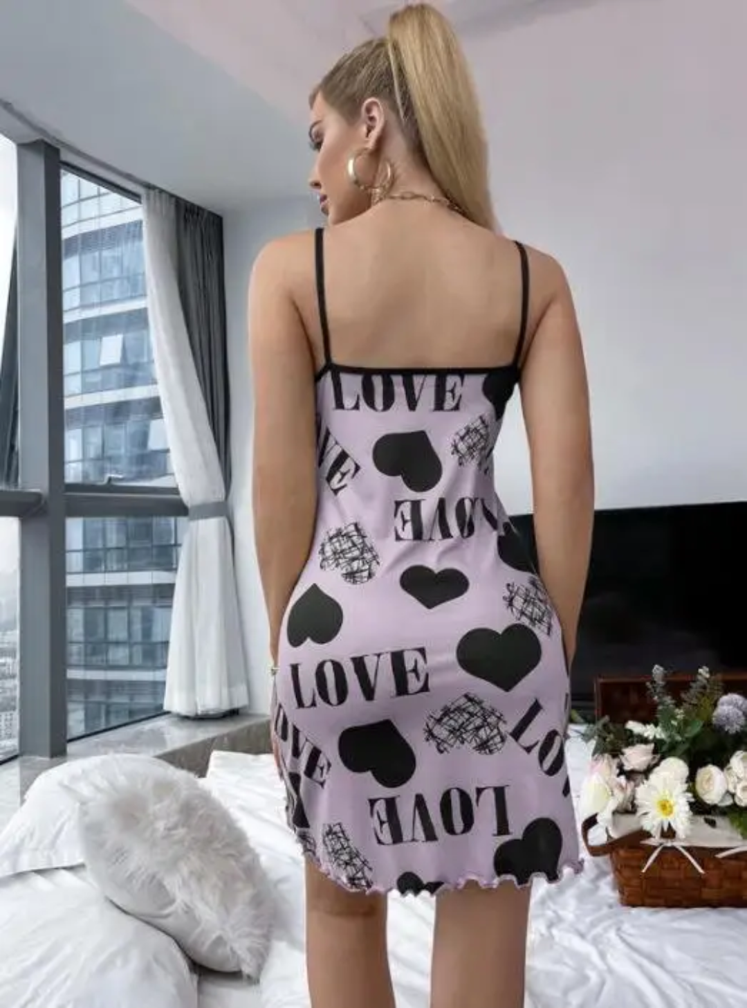 MS948 Purple Love Printed Chemise