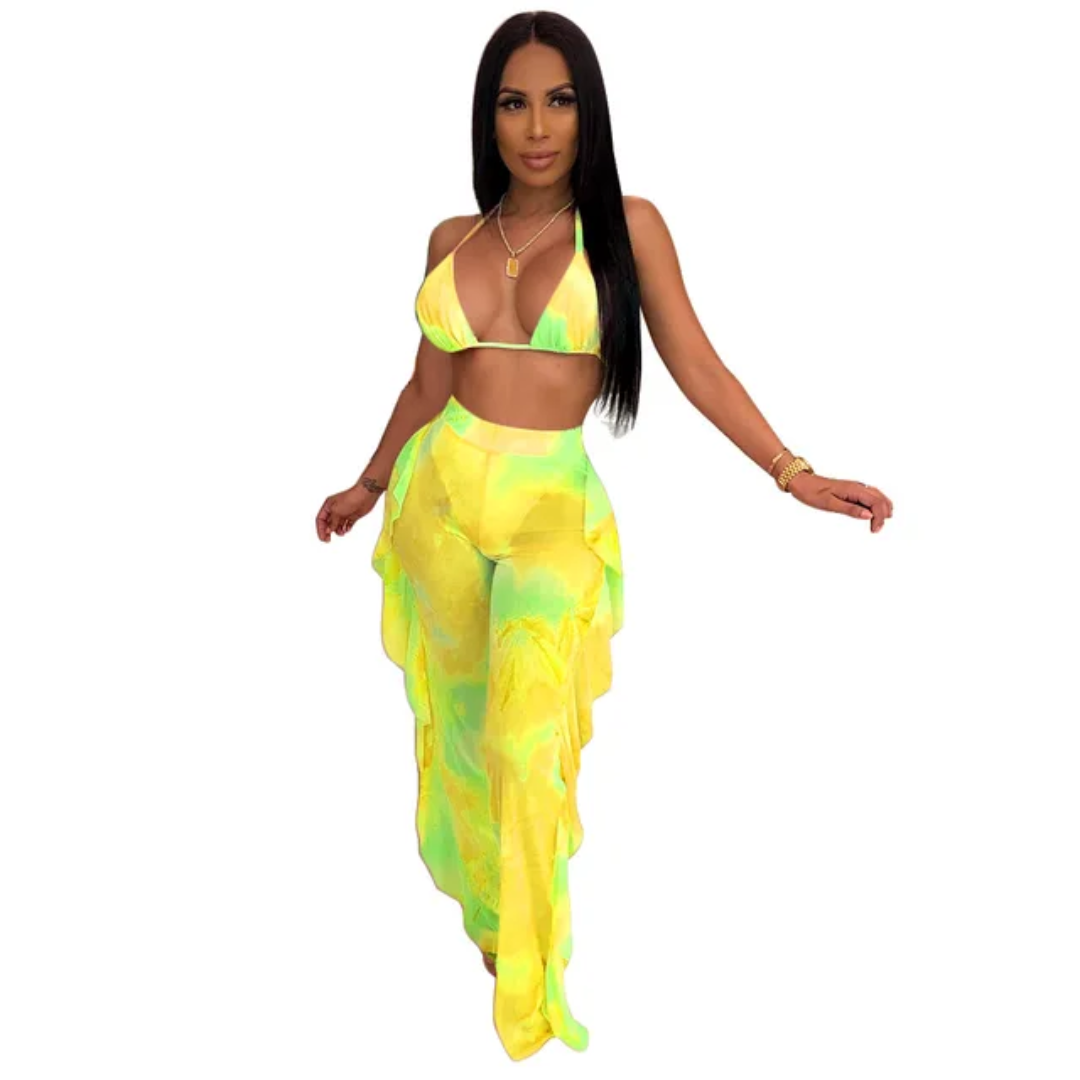 921 Lotus Leaf-Edged Broad Legged Pants Cover Up