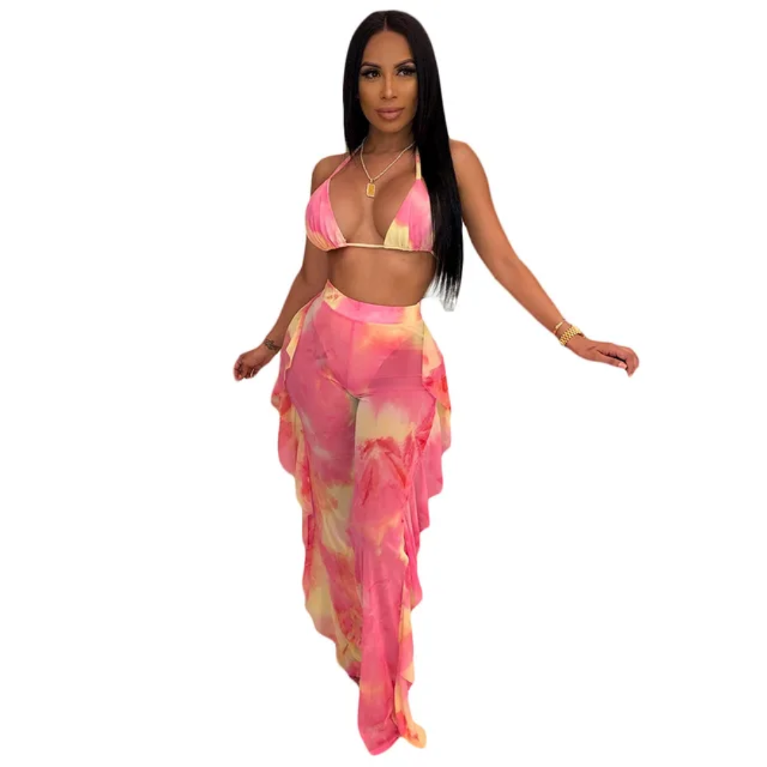 921 Lotus Leaf-Edged Broad Legged Pants Cover Up
