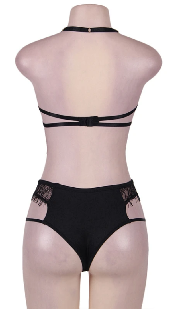 YP294 Black Halter Sexy Bra Set With Eyelash