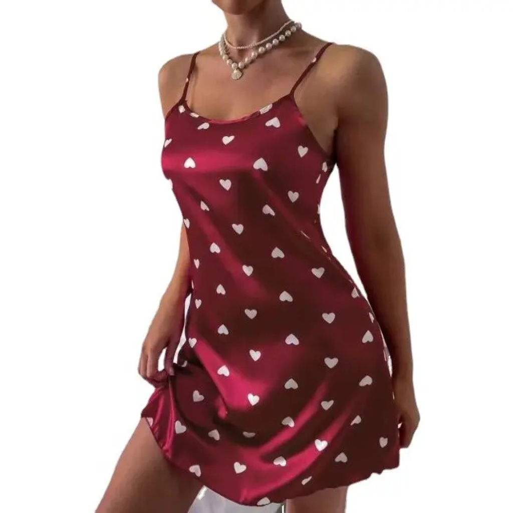 MS417 Burgundy Hearts Printed Chemise