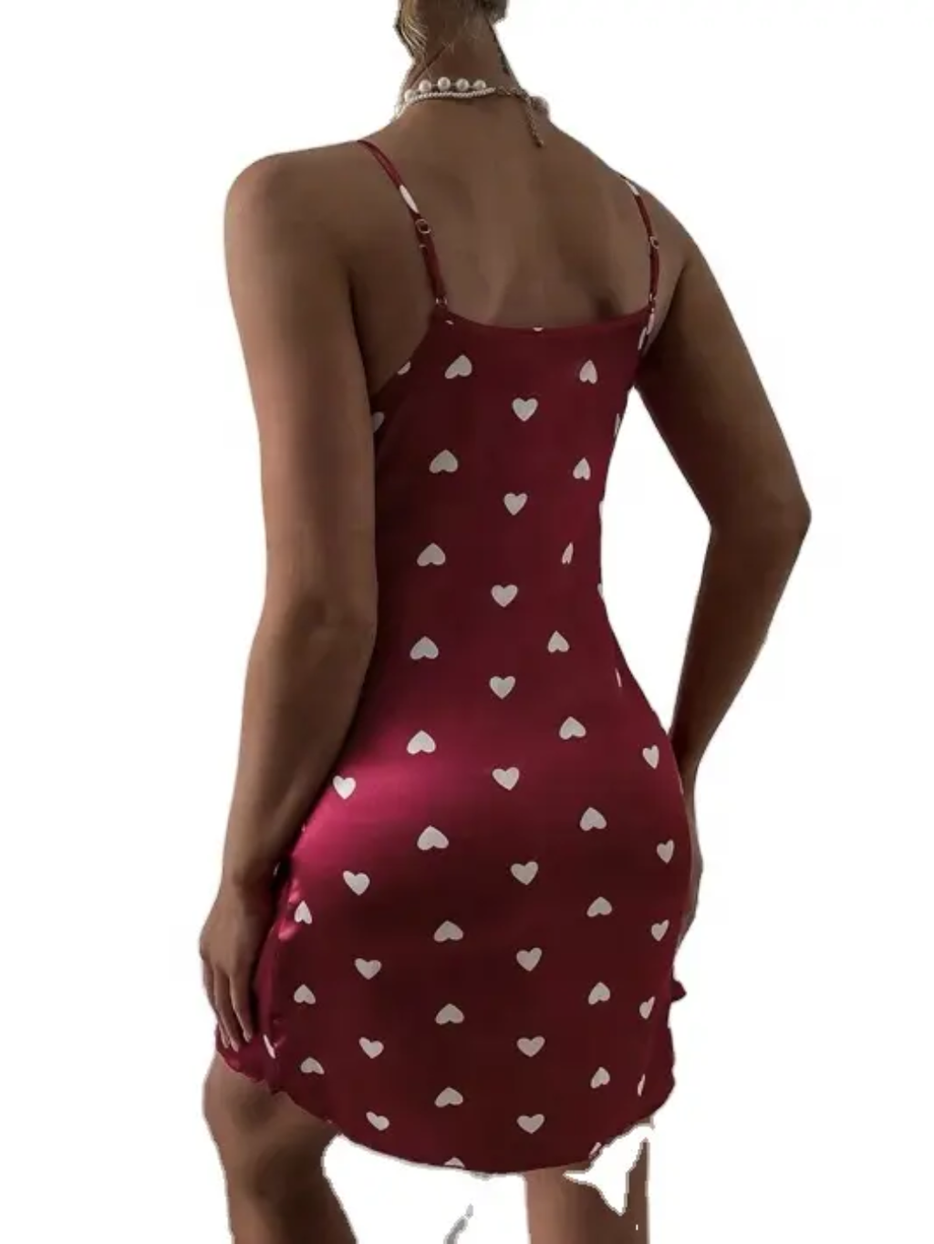 MS417 Burgundy Hearts Printed Chemise