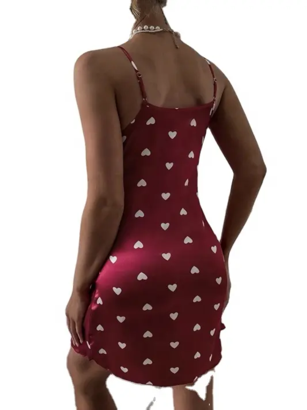 MS417 Burgundy Hearts Printed Chemise