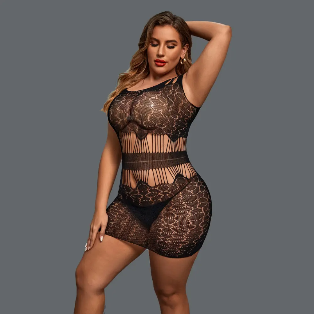 LC213 Black Transparent Printed Hollow-out Sleeveless Chemise