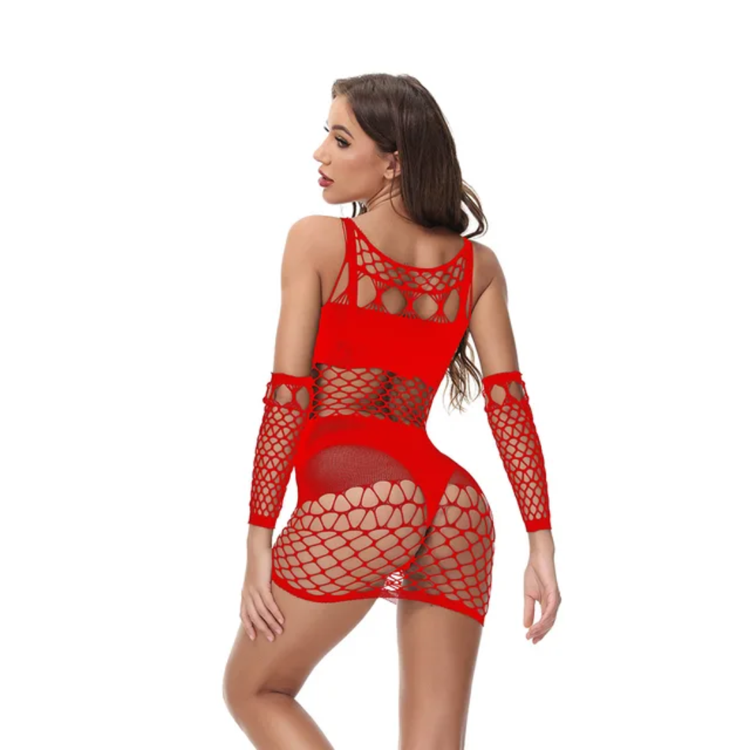 C179 Red Crochet Sleeveless Babydoll