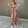 Y9870 Shades of Yellow Pink Turquoise Printed Split Beach Dress/Cover Up