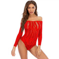 TZ42 Long Sleeve Open Back Mesh Rhinestone Bodysuit