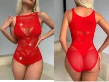 MS44 Red Hollowed Out See-Through Teddy