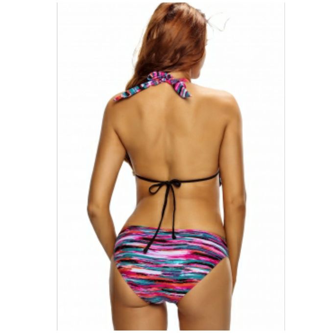 0054X Multicolor Plunge Neck Backless Swimsuit