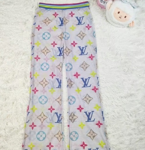 E260 White Loose Mesh Wide Leg Swimsuit Cover Up Loungewear Pants