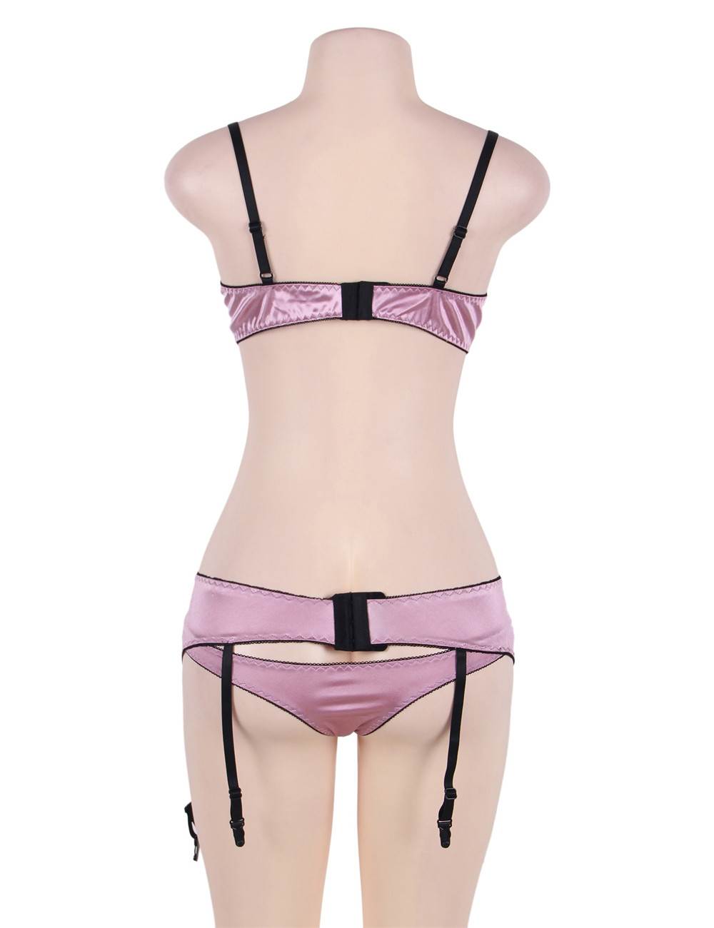 YP693 Sexy Deluxe Satin Lace Stitching Open Bust Bra Set