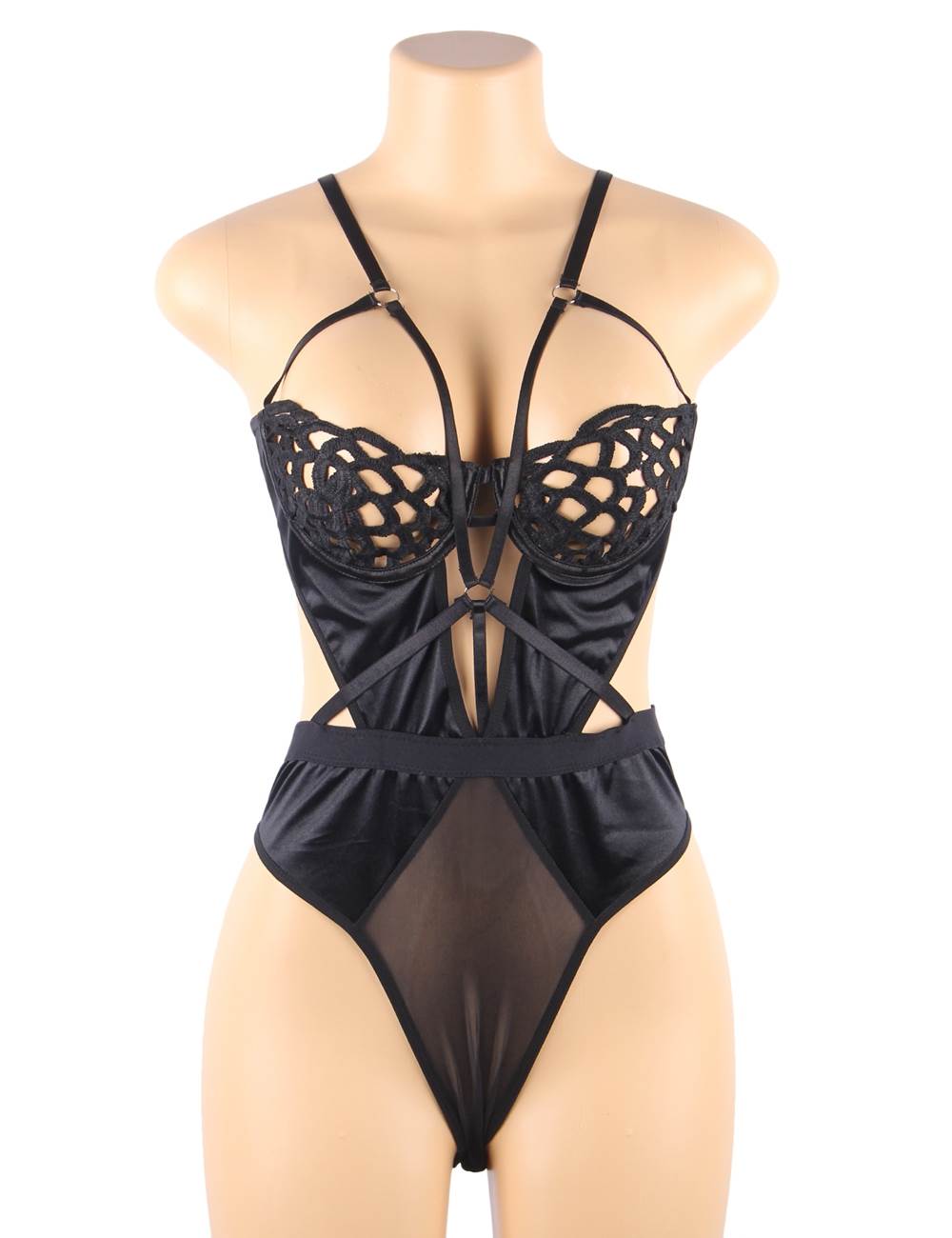 RP993 Crotch Lace Splicing Exquisite Hollow Out Cup Teddy With Underwire