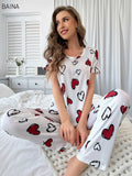 B424 Short Sleeve White w/Red Hearts Pajama Set