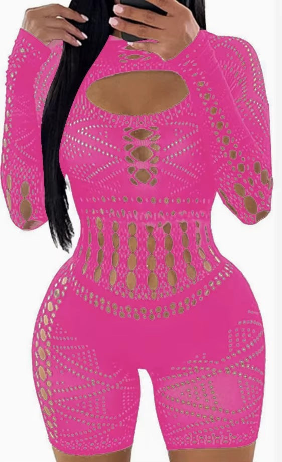E382 Lace Mesh Breathable Woven Skinny Jumpsuit Lingerie