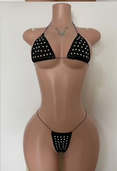 PW59 Rhinestone Lingerie String Tie Bikini Set