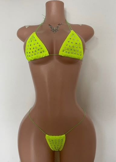 PW59 Rhinestone Lingerie String Tie Bikini Set