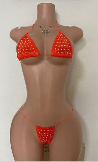 PW59 Rhinestone Lingerie String Tie Bikini Set
