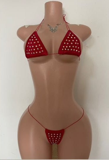 PW59 Rhinestone Lingerie String Tie Bikini Set