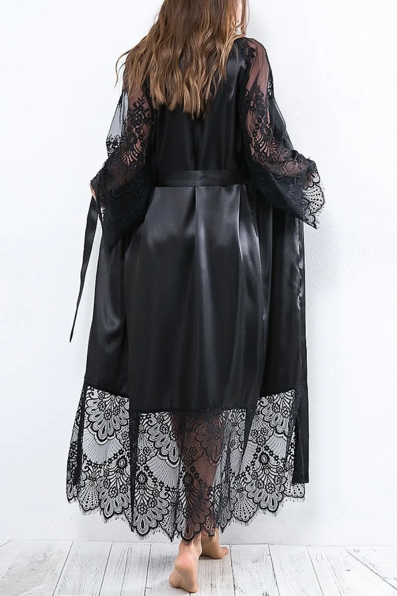 RB94 Long Sleeve Satin and Lace Robe