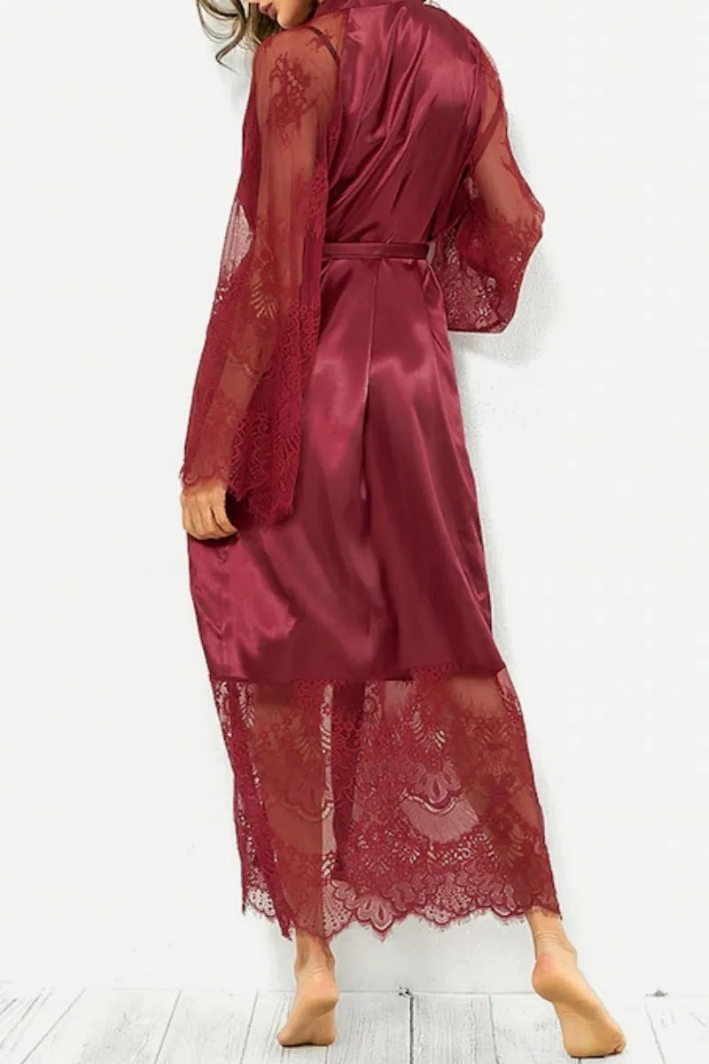 RB94 Long Sleeve Satin and Lace Robe