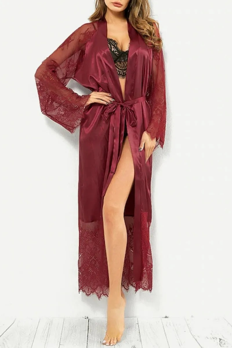 RB94 Long Sleeve Satin and Lace Robe